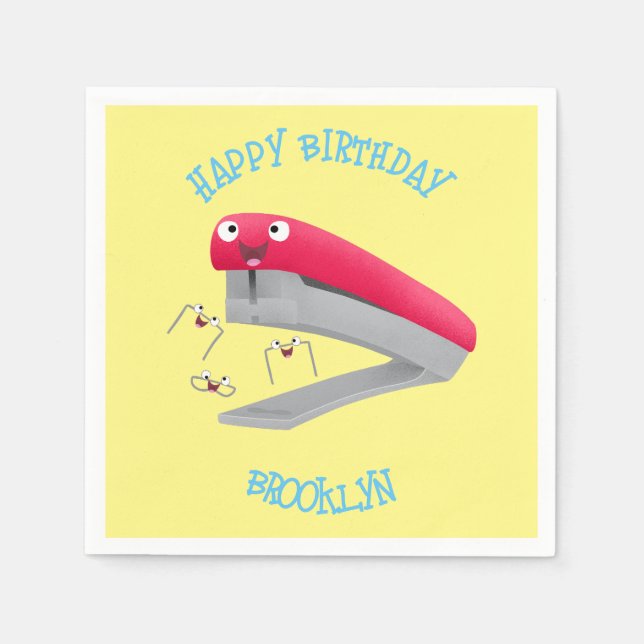 Cute red happy stapler cartoon illustration  napkin (Front)
