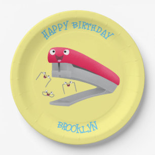 Cute red happy stapler cartoon illustration paper plate