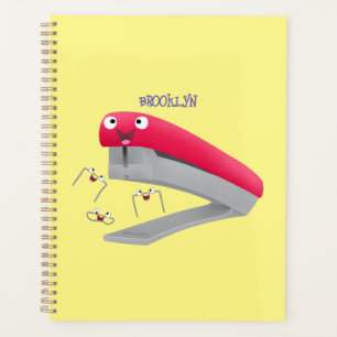 Cute red happy stapler cartoon illustration  planner