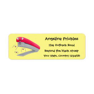 Cute red happy stapler cartoon illustration  return address label