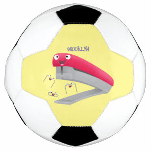 Cute red happy stapler cartoon illustration soccer ball