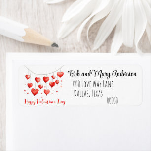 Cute Red Heart Balloon Floating from String Return Address Label