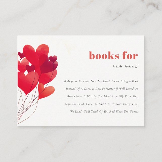Cute Red Heart Balloons Books For Baby Shower Enclosure Card (Front)