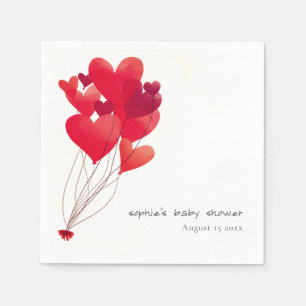 Cute Red Heart Balloons Sweetheart Baby Shower Napkin