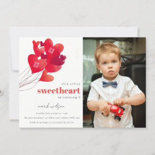 Cute Red Heart Balloons Sweetheart Photo Birthday Invitation