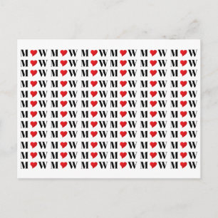 Cute red heart couple monogram typography pattern postcard