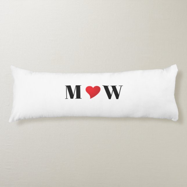 Cute red heart custom couple initials monogram body cushion (Front)