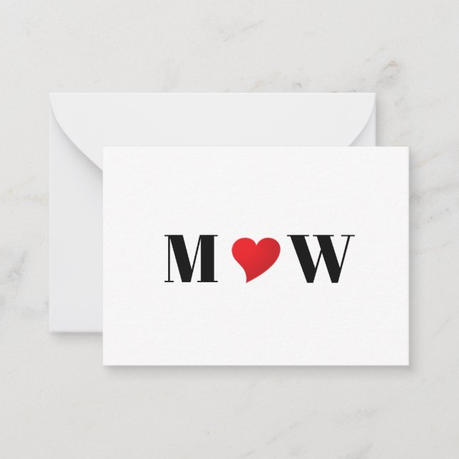 Cute red heart custom couple initials monogram card (Front)