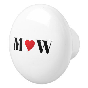 Cute red heart custom couple initials monogram ceramic knob