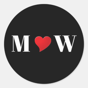 Cute red heart custom couple initials monogram classic round sticker