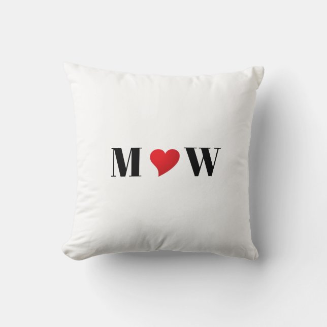 Cute red heart custom couple initials monogram cushion (Front)