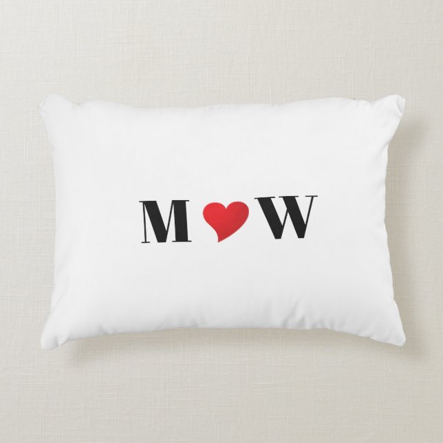 Cute red heart custom couple initials monogram decorative cushion (Front)