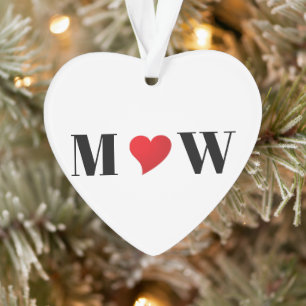 Cute red heart custom couple initials monogram ornament