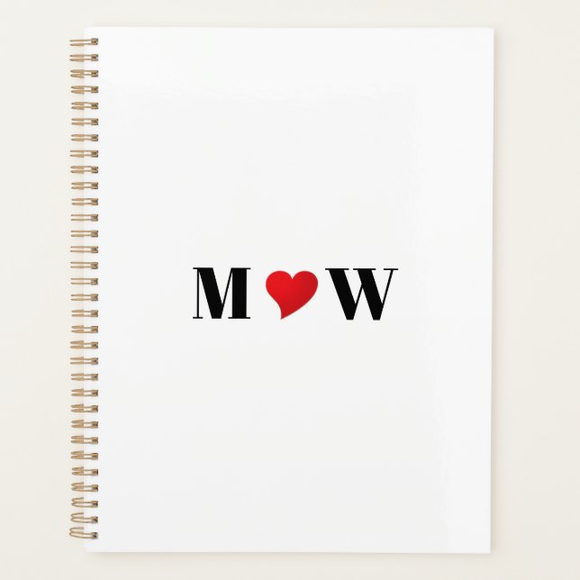 Cute red heart custom couple initials monogram planner (Front)