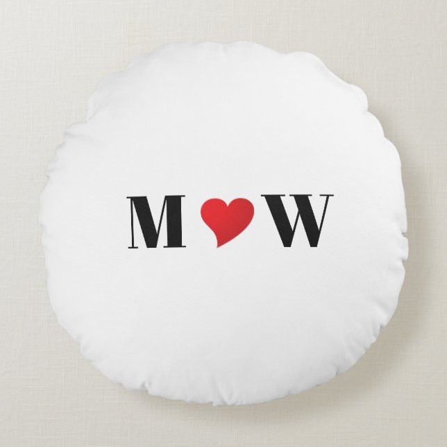 Cute red heart custom couple initials monogram round cushion (Front)