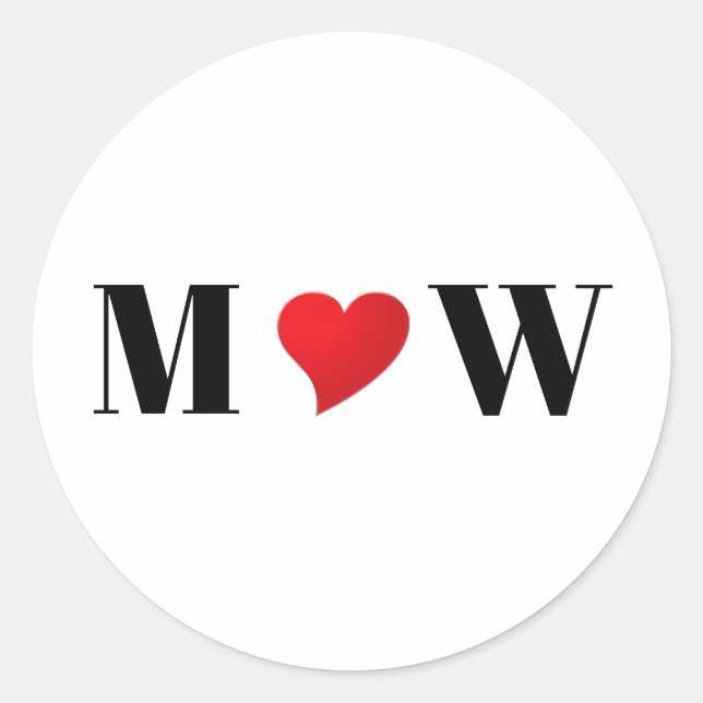 Cute red heart custom couple monogram initials classic round sticker (Front)