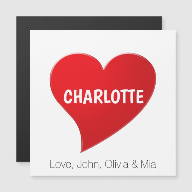 Cute red heart custom name message magnetic card  (Front/Back)