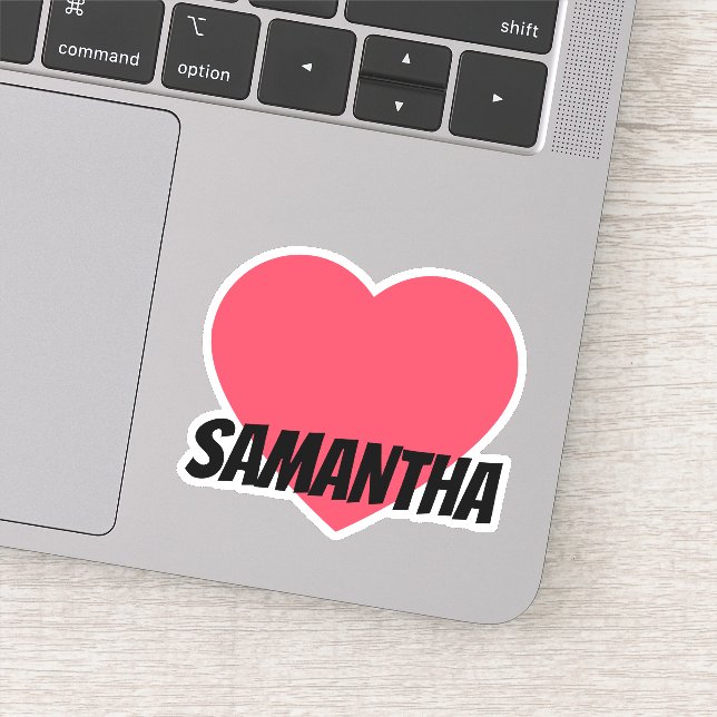Cute Red Heart First Name with Black Text Sticker (Detail)