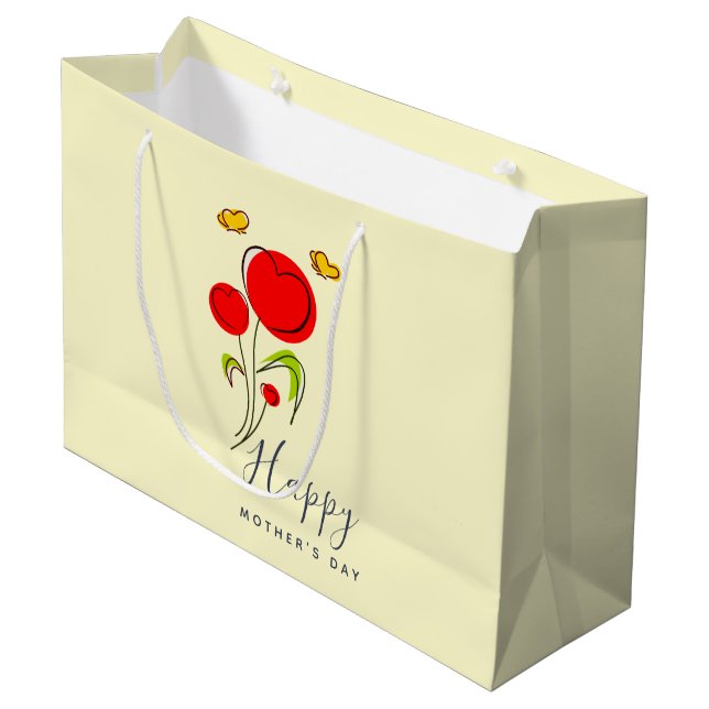 Cute Red Heart Flowers Illustration Mother's Day Large Gift Bag (Front Angled)