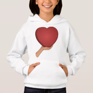Cute Red Heart Graphic Girls' White Hoodie