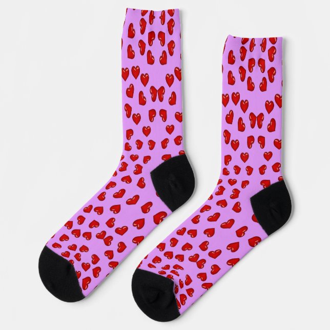 Cute Red Heart pattern on purple Socks (Left)