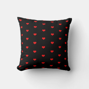 Cute Red Heart Patterns Black Custom Home Decor Cushion