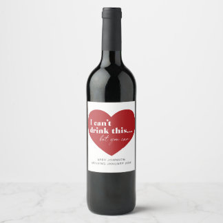 Cute Red Heart Pregnancy Announcement Wine Label