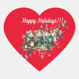 Cute Red Heart Shape Christmas Mice Stickers