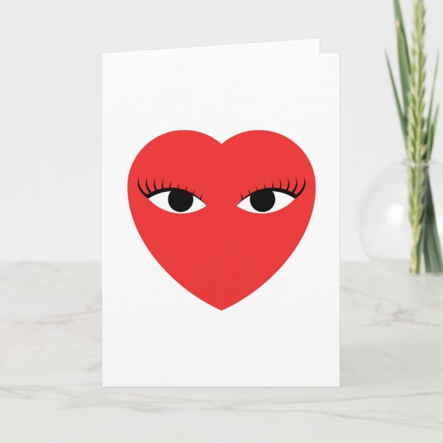 Cute Red Heart with Eyes on White Card (Front)
