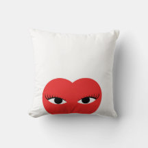 Cute Red Heart with Eyes on White Throw Pillow