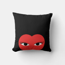 Cute Red Heart with Eyes Throw Pillow