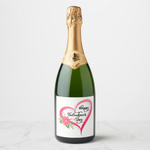 Cute Red Heart with Happy Valentine's Day Sparkling Wine Label