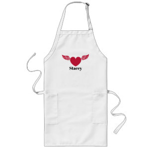 Cute Red Heart with Wings,Minimalist, Personalised Long Apron