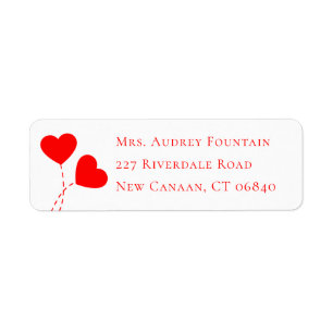 Cute Red Hearts Balloons Heart Wedding Love Return Address Label