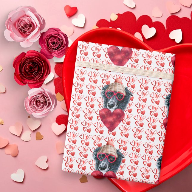 Cute Red Hearts Border Collie Dog Lover Valentines Wrapping Paper (Creator Uploaded)