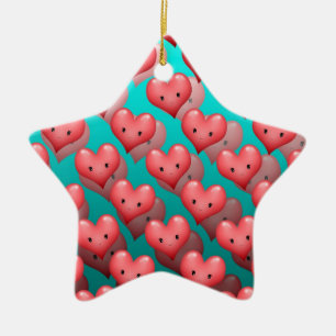 Cute Red Hearts Ceramic Ornament