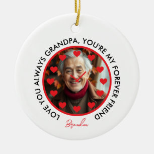 Cute Red Hearts Clock Love Grandparents Photo Ceramic Ornament
