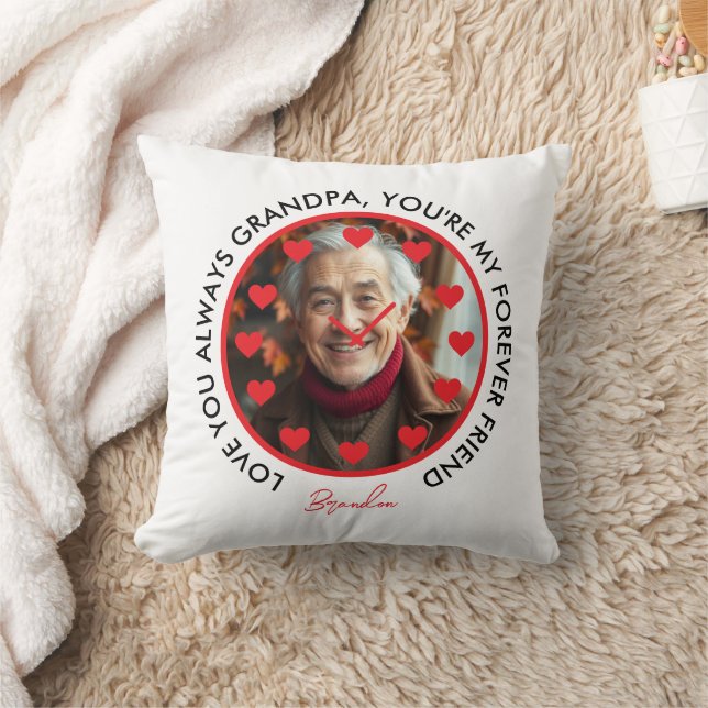 Cute Red Hearts Clock Love Grandparents Photo Cushion (Blanket)