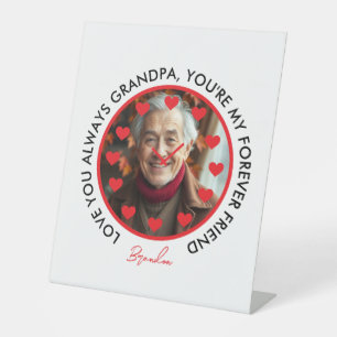 Cute Red Hearts Clock Love Grandparents Photo Pedestal Sign