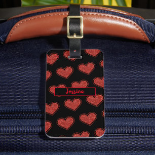 Cute Red Hearts Glitter Customisable  Luggage Tag