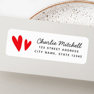 Cute red hearts handwritten script return address label