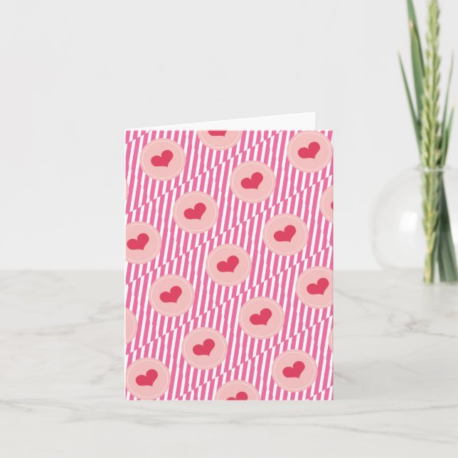 Cute Red Hearts & Hot Pink Stripes Valentine's Day Holiday Card (Front)