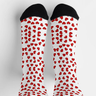 Cute Red hearts of love colourful pattern on white Socks