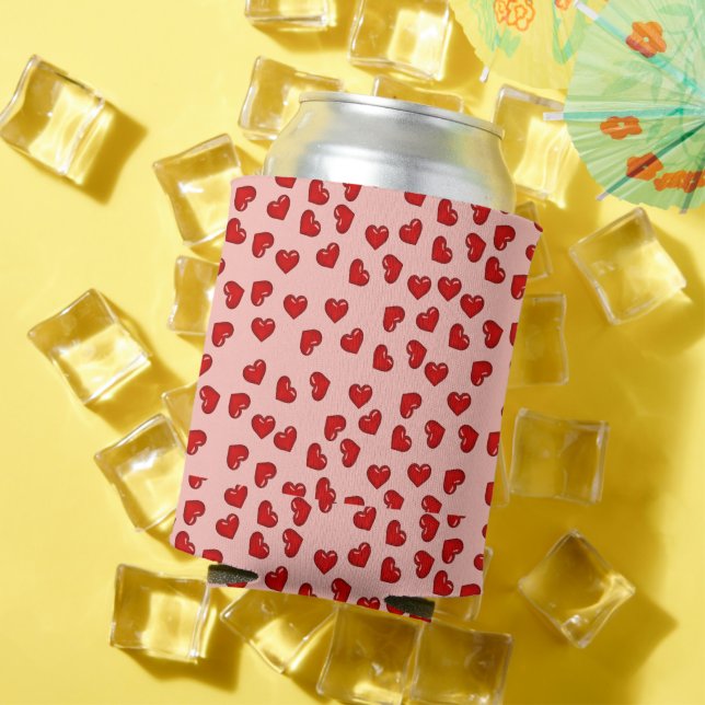 cute Red hearts pattern on pink Can Cooler (In Situ Summer)