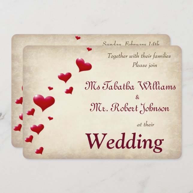 Cute Red Hearts Print Wedding Invitation (Front/Back)