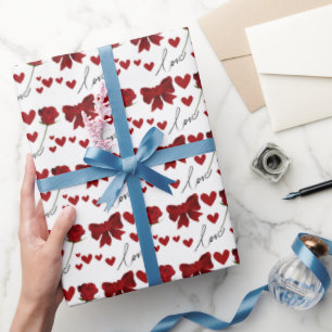 Cute Red Hearts Rose Flower Wrapping Paper