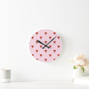 Cute Red Hearts Seamless Love Pattern on Pink Round Clock