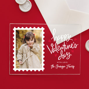 Cute Red Hearts Stamp Photo Valentine's Day Acrylic Invitations