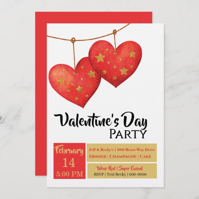 Cute Red Hearts Valentines Day Party Invitation (Front/Back)