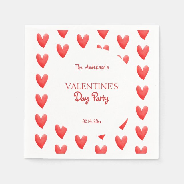 Cute Red Hearts Valentine's Day Party Napkin (Front)